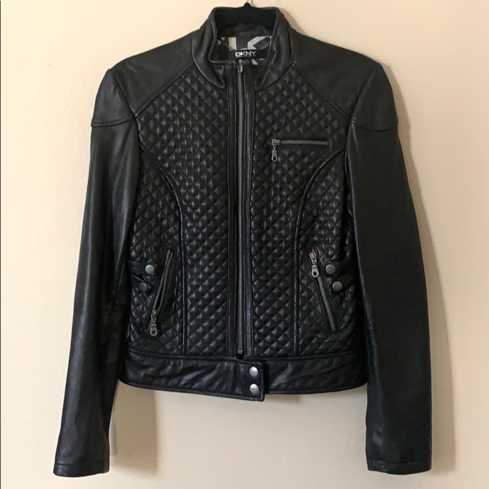 DKNY Black Quilted Leather Jacket